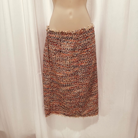 Multicoloured Lined Tweed Woven Wrap Midi Skirt US 6 - Picture 2 of 7